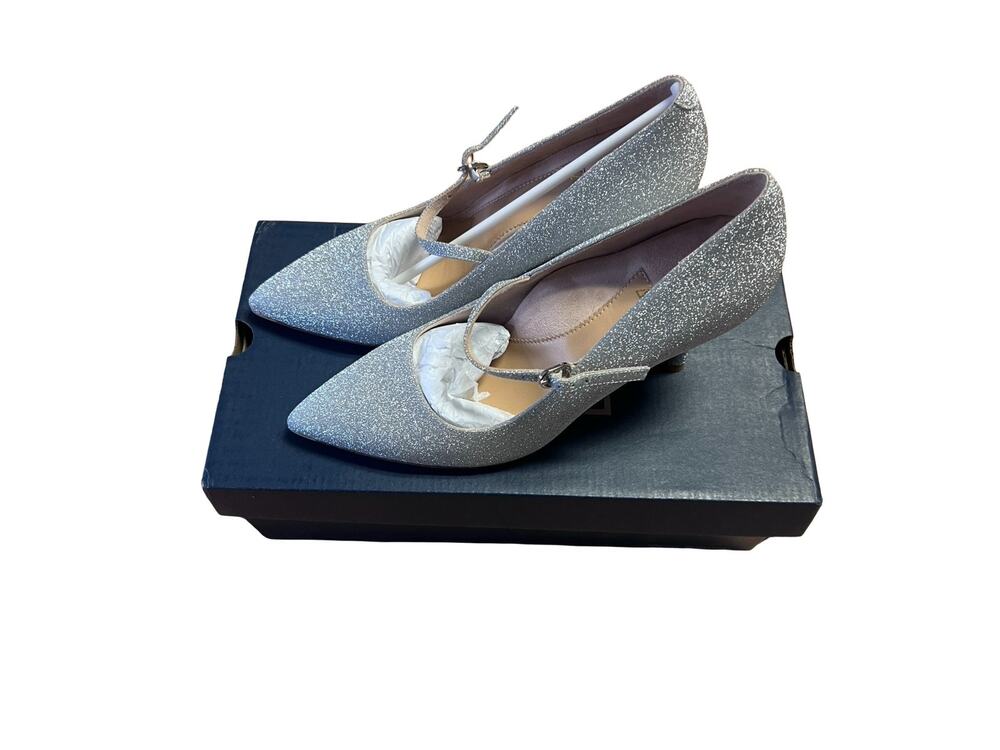 Ally Shoes Mary Jane Pump Silver Shimmer Glitter Size 9 Narrow NIB